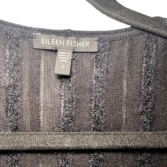 Eileen Fisher Felt Ladder Wool Mohair Blend Open Front Cardigan Sweater Black S - Picture 4 of 5